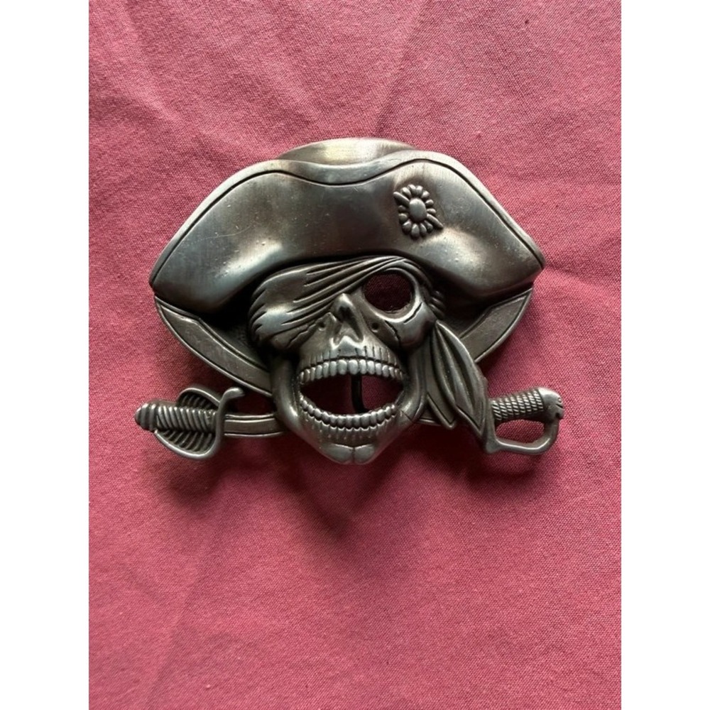 Vintage Pewter Pirate Skull Crossbones Belt Buckle 3.5"
